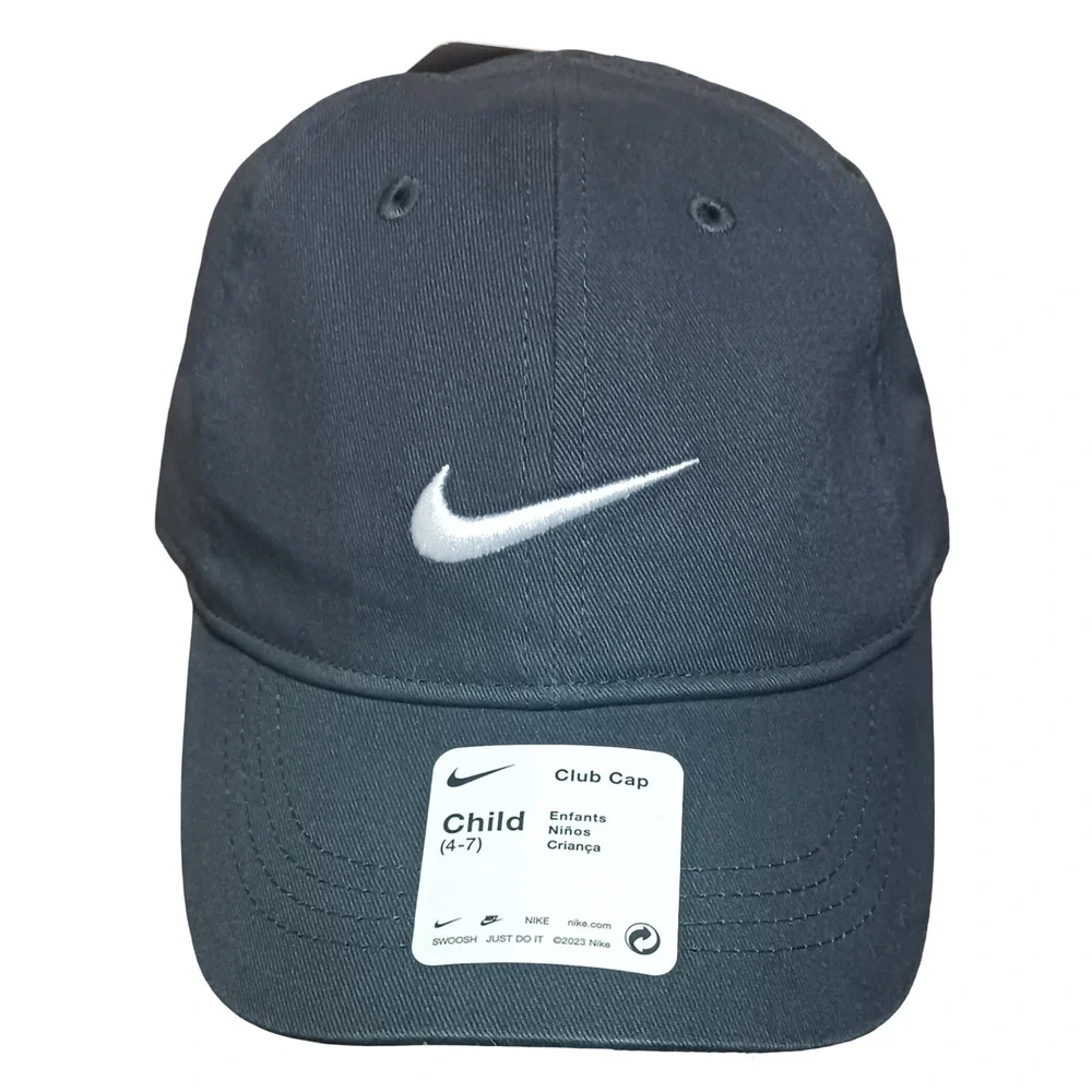 Nike Kids Baseball Cap Anthracite Child Size 4-7 Adjustable Hat Embroidered Logo
